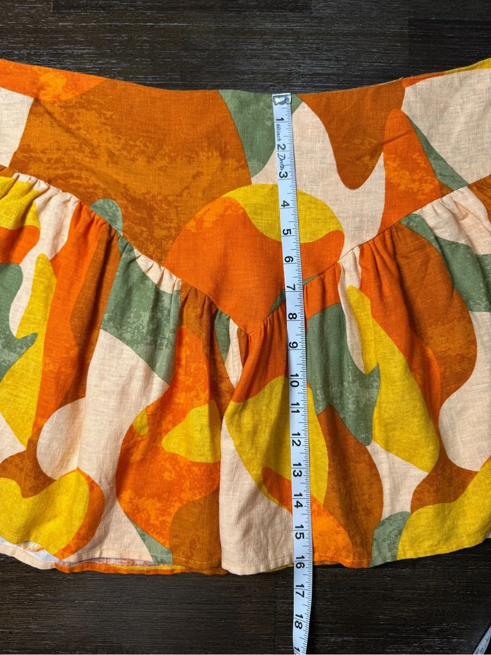 Fe Noel x Target Mini Skirt Size 16 Abstract Orange Yellow  55% Linen 45% rayon - Picture 7 of 8